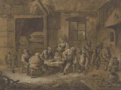 Inneres einer Schenke mit zechenden Bauern, einer Magd und Kindern by Марквард Вохер, 1777 — digital art print download
