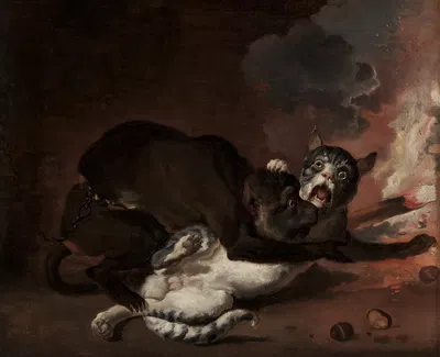 The Monkey and the Cat by Абрахам Хондиус — digital art print download