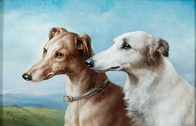 Two Greyhounds by Carl Reichert — digital art print download