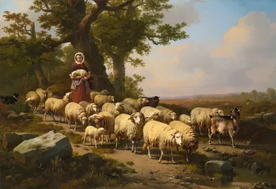 A Shepherdess With Her Flock by Южен Жозеф Вербокховен, 1871 — digital art print download