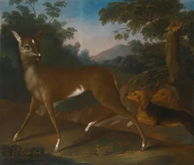 A Landscape With Dogs Hunting A Roe by Heinrich Lihl, 1733 — digital art print download