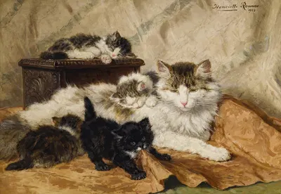 A Mother And Her Kittens by Анриэтта Роннер-Книп, 1903 — digital art print download