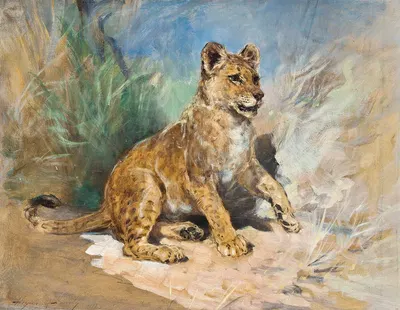 A lion cub by Heywood Hardy, 1877 — digital art print download