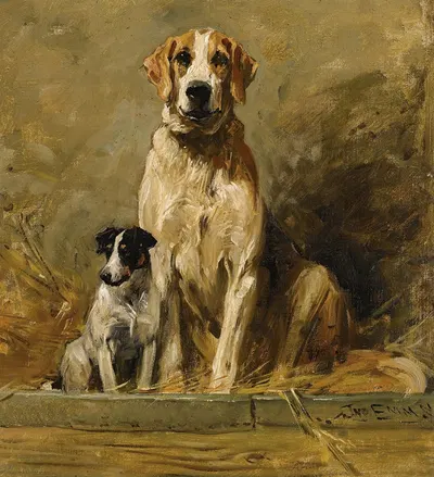 Hound And Terrier In A Kennel by Джон Эмс — digital art print download