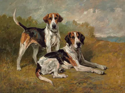 Two Hounds Resting by Джон Эмс, 1899 — digital art print download