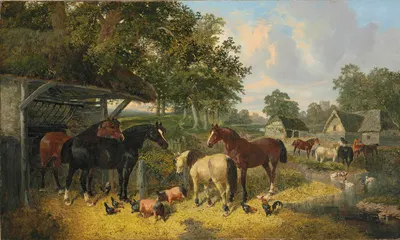 Horses, Pigs and Chickens in a Farmyard by John Frederick Herring Jr. — digital art print download