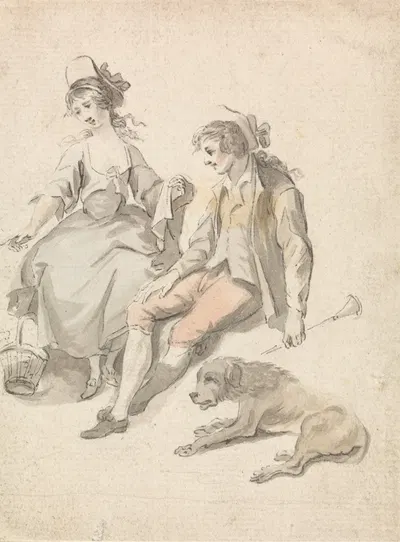 Shepherd, Shepherdess and Dog by Мишель Винсент Брандон — digital art print download