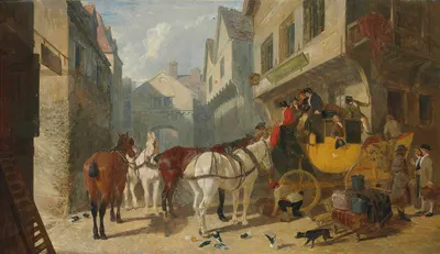 The York-London Coach At The George Inn, Stamford by Джон Фредерик Херринг-старший, 1844 — digital art print download