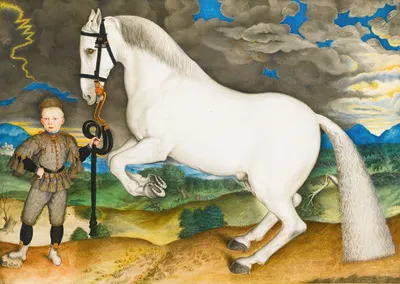 A Rearing Horse, Held By A Lavishly Dressed Groom, In A Stormy Landscape by Prague School — digital art print download