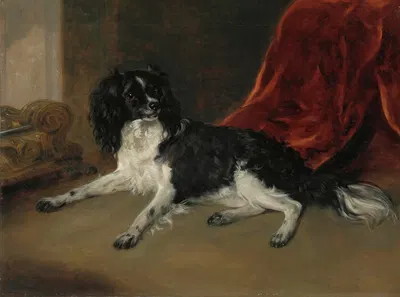 A King Charles Spaniel By A Fireplace by Рэмси Ричард Рейнэгл, 1842 — digital art print download