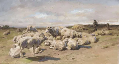 A Shepherd Resting With His Flock by Роза Бонёр, 1850 — digital art print download