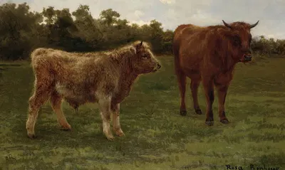 Two Cows Grazing by Роза Бонёр — digital art print download