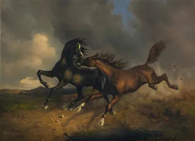 Horses During A Thunderstorm by Иоганн Рудольф Коллер, 1846 — digital art print download