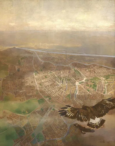 Blick auf Wien aus der Ballonhöhe von 3000m über der Schönbrunner Gloriette by Carl Moll, 1898 — digital art print download