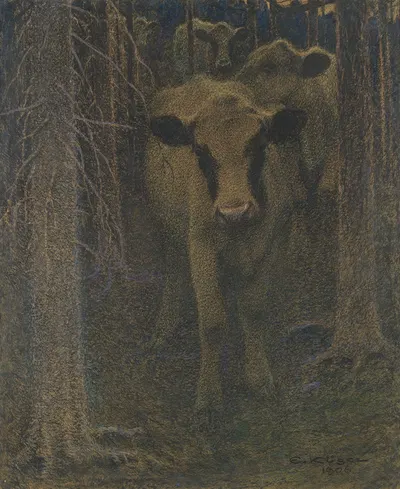 Cows in the Woods by Ernst Küsel, 1906 — digital art print download