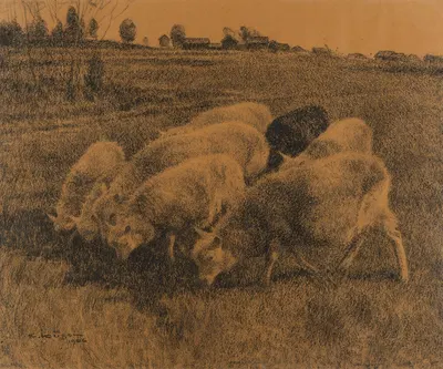 Gazing Sheep by Ernst Küsel, 1906 — digital art print download