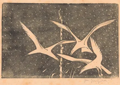 Drie vogels vliegend in de regen by Як Йонгерт, 1893 — digital art print download