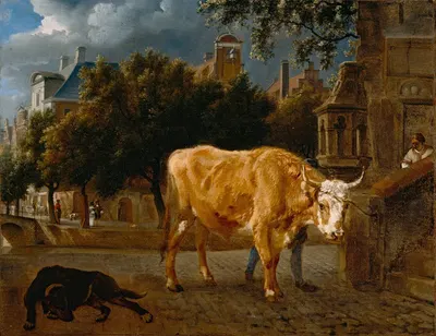 Bull in a City Street by Ян ван дер Хейден — digital art print download