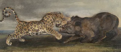 Léopard aux prises avec un sanglier (Léopard Struggling with a Wild Boar) by Антуан-Луи Барье — digital art print download