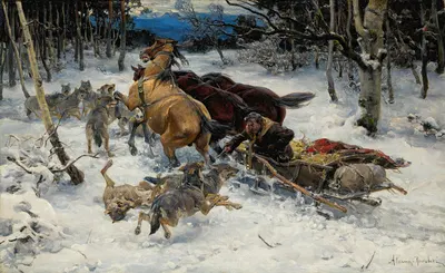 A Sledge Under Attack By Wolves by Альфред фон Вирус-Ковальский — digital art print download