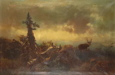 Hochebene mit Hirsch by Антон Шрёдль, 1885 — digital art print download