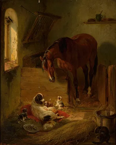 In the barn by Benno Raffael Adam, 1846 — digital art print download