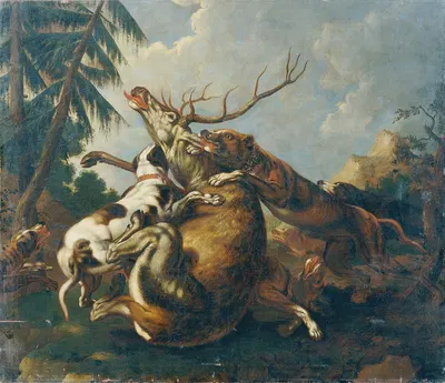 Hirschjagd by Benno Raffael Adam, 1860 — digital art print download