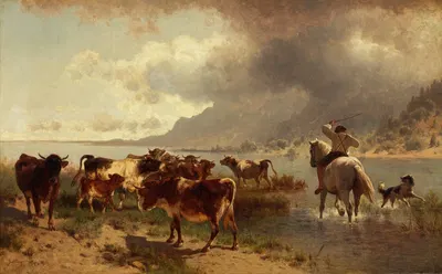 Rinderherde an einem Seeufer by Конрад Бюльмайер, 1881 — digital art print download