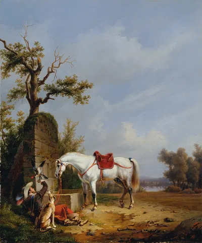Reiter mit Pferd by Edmond Jean-Baptiste Tschaggeny, 1848 — digital art print download