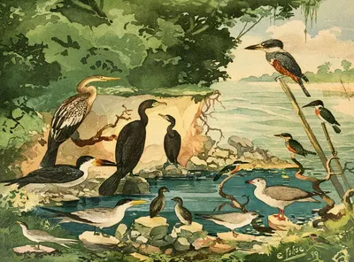 Carará, Mergulhões, Gaivotas, Trinta-réis, Arirambas by Emil August Göldi, 1900-1906 — digital art print download