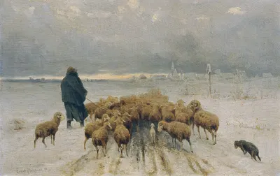 Heimkehrende Schafherde by Ernst Adolph Meissner, 1890 — digital art print download