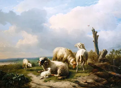 Sheep In A Landscape by Южен Жозеф Вербокховен, 1853 — digital art print download