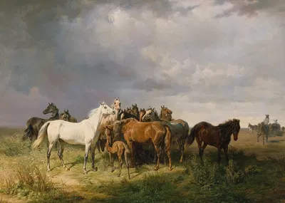 Pferde auf der Puszta by Франц Адам, 1858 — digital art print download