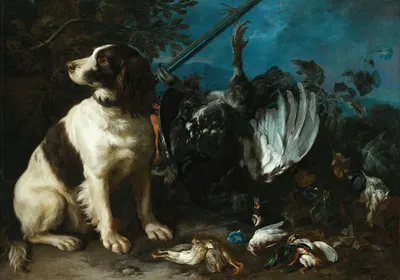 Still Life With Hunting Trophies And A Young Dog by Franz Werner von Tamm — digital art print download