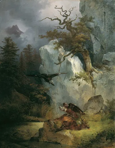 Ein Geier auf verendetem Hirsch by Фридрих Август Маттиас Гаурманн, 1832 — digital art print download