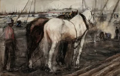 Work Horses At The Houthaven, Amsterdam by Джордж Хендрик Бреййтнер — digital art print download