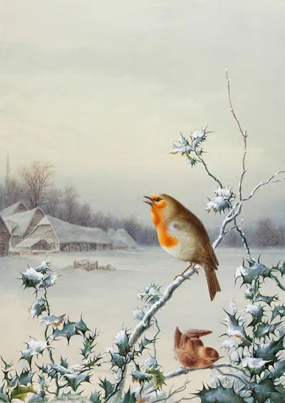Winter – A Robin and Wren by Harry Bright — digital art print download