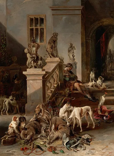 Die Jagdbeute by Иоганн Маттиас Ранфтль, 1851 — digital art print download