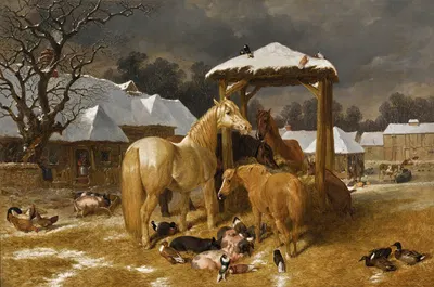 A Winter Feed by Джон Фредерик Херринг-старший, 1857 — digital art print download