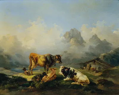 Alm mit Rindern by Joseph Heicke, 1851 — digital art print download