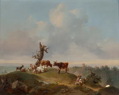 Kühe und Ziegen auf der Weide by Joseph Heicke, 1840 — digital art print download