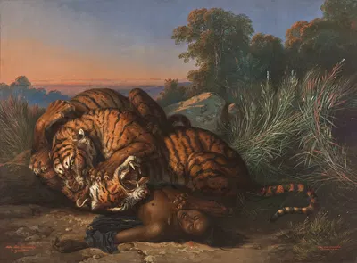 Kämpfende Tiger by Раден Салех, 1870 — digital art print download
