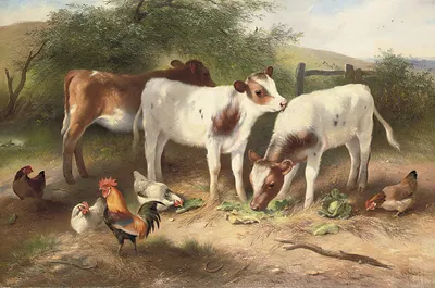 Farmyard friends by Walter Hunt, 1921 — digital art print download