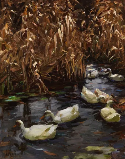 Acht Enten im Herbstschilf by Александр Кёстер — digital art print download