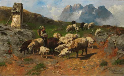 Hirtenjunge mit Schafen im Gebirge by Кристиан Фридрих Мали, 1904 — digital art print download