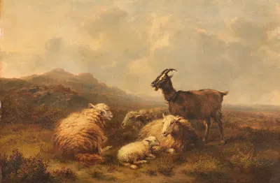 Schafe und Ziegen auf der Weide by Южен Жозеф Вербокховен, 1870 — digital art print download
