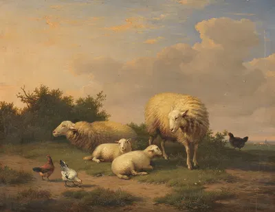 Schafe und Lämmer by Южен Жозеф Вербокховен, 1853 — digital art print download