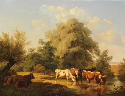 Kühe an der Tränke by Фридрих Вольц, 1860 — digital art print download