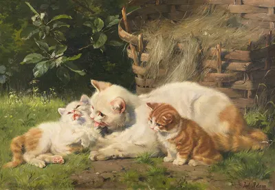 Katzenmutter mit ihren beiden Jungen by Julius Adam the younger, 1900 — digital art print download