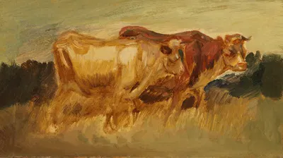 Two cows in landscape by Wilhelm Busch, 1880 — digital art print download